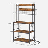 Home Rustic Brown Baker's Rack with Charging Station