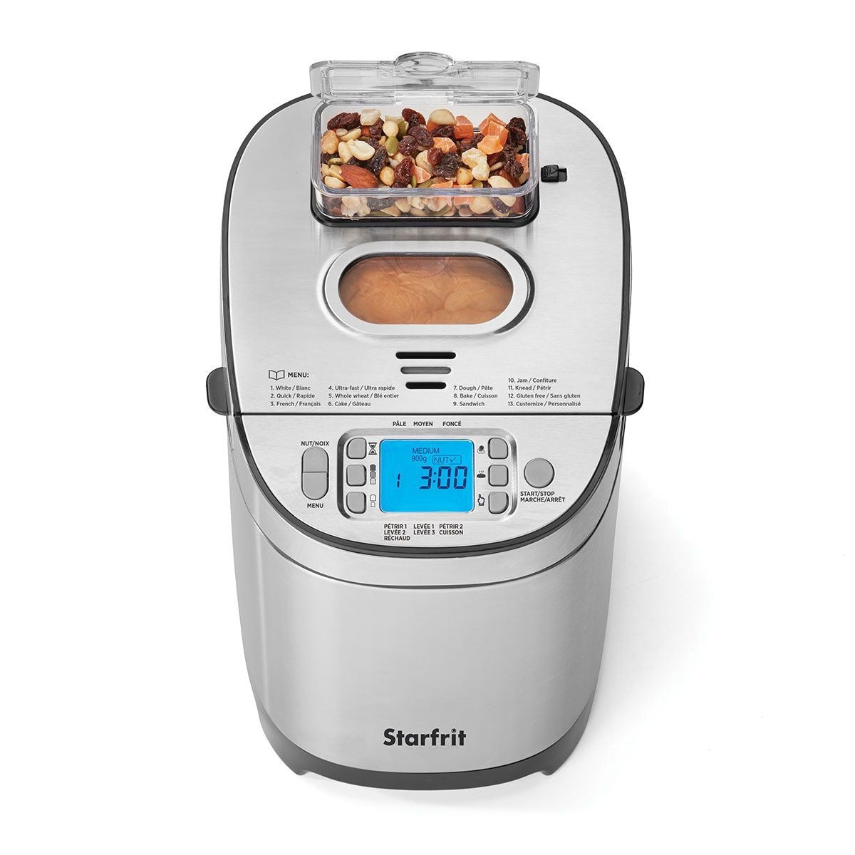 Bread Maker with 12 Digital Functions, Stainless Steel, 2lb