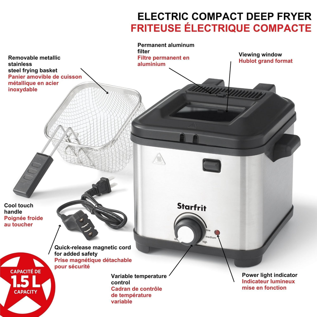 Deep Fryer with Variable Temperature Control, 1.5-L
