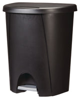Plastic D-Shaped Step Garbage Can, Black, 25-L