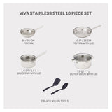 Viva Stainless Steel Cookware Set, Dishwasher & Oven Safe, Pots and Pans Set, 10-pc