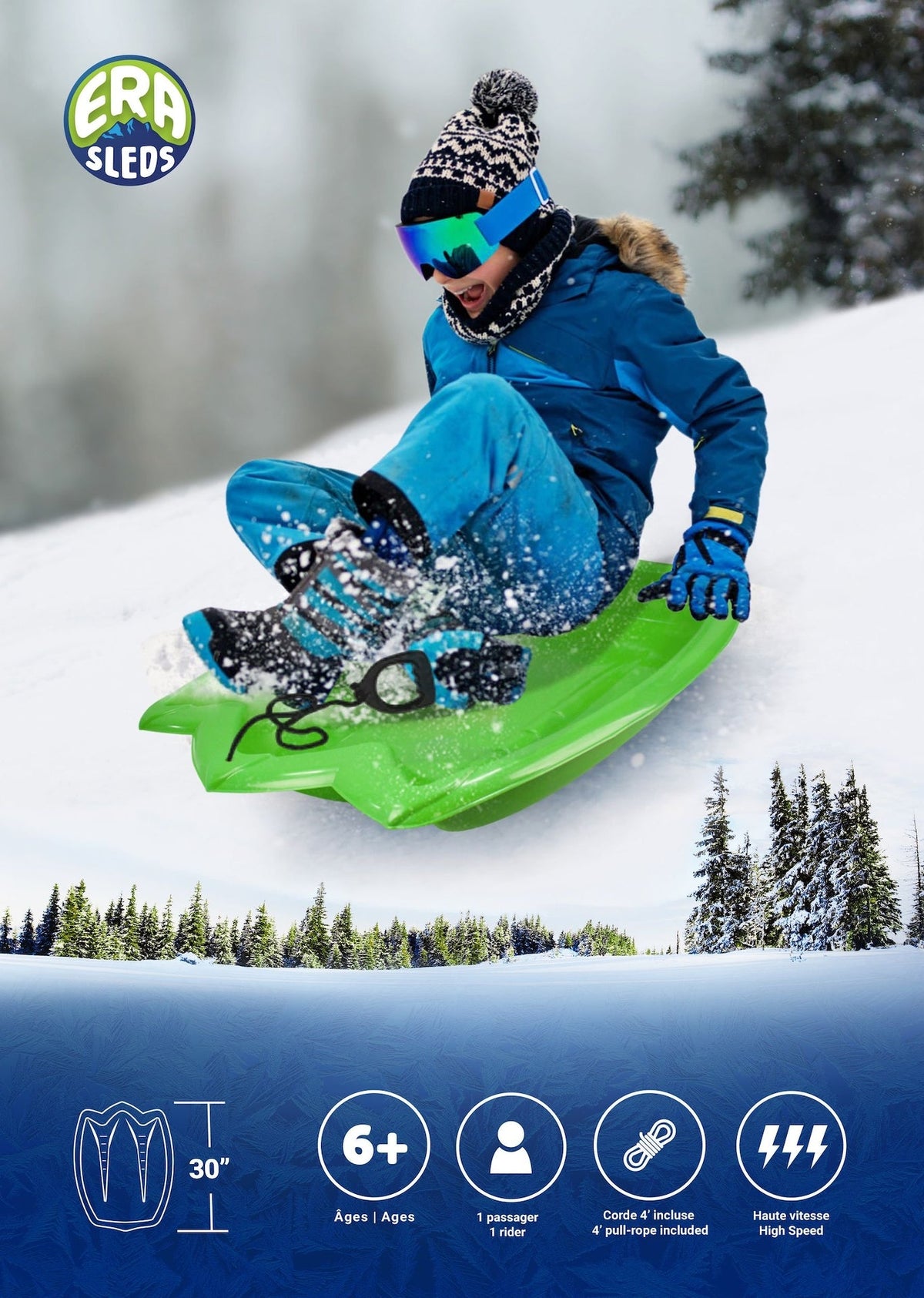T-Rex Dinosaur Paw Kids' 1-Person Plastic Winter Snow Sled/Toboggan with Tow Rope