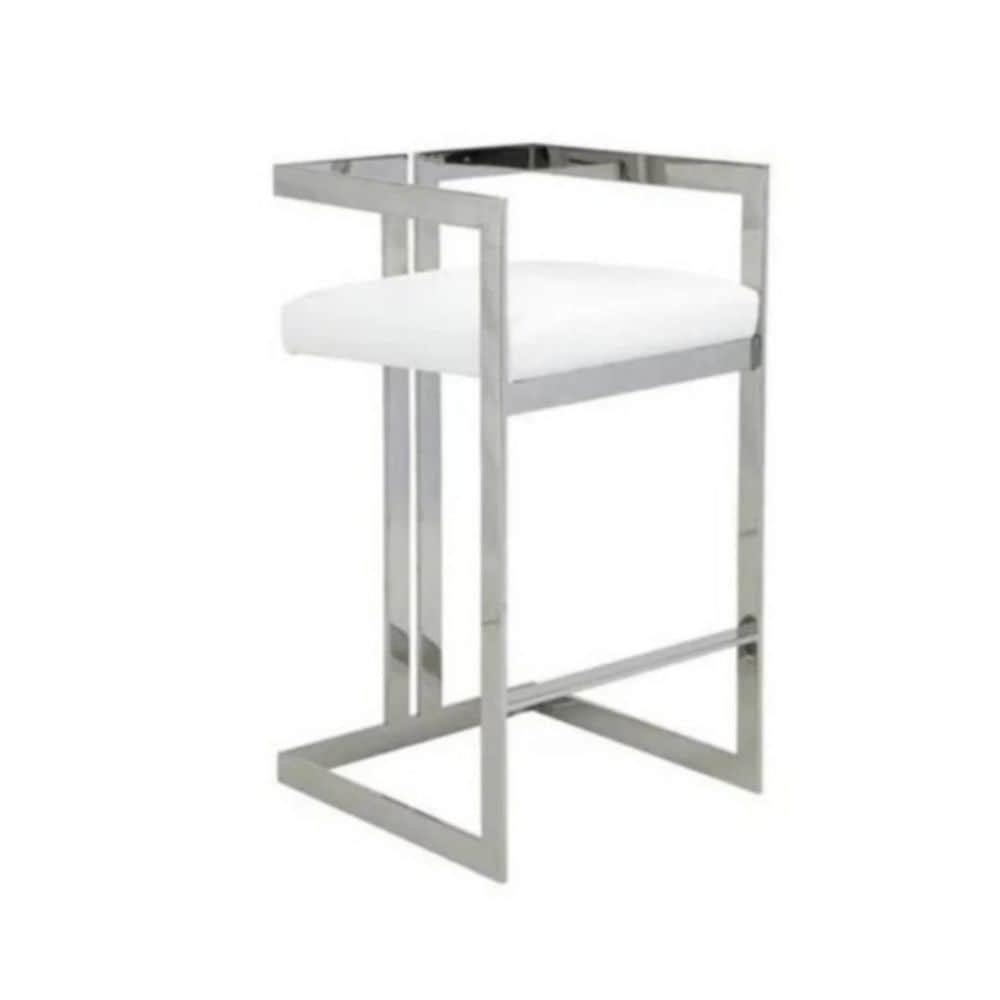 White Cushioned Harvey Stool with Silver Frame