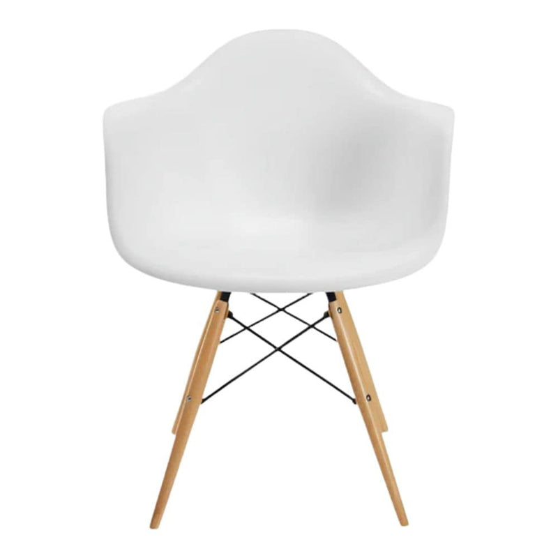 White Plastic Bucket Armchair with Wood Legs W1836