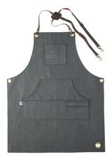 Adjustable Canvas & Leather BBQ Grilling Apron with Pockets, Grey