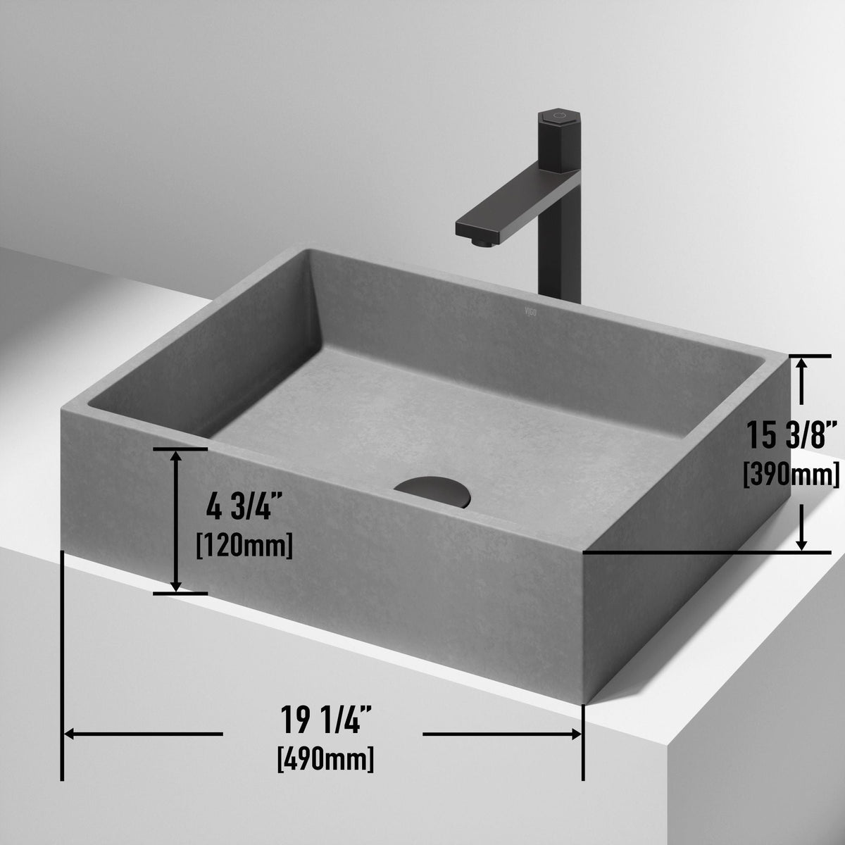 Coca Gothic 19x15-in Deep Grey Bathroom Sink/Basin with Rectangular Vessel