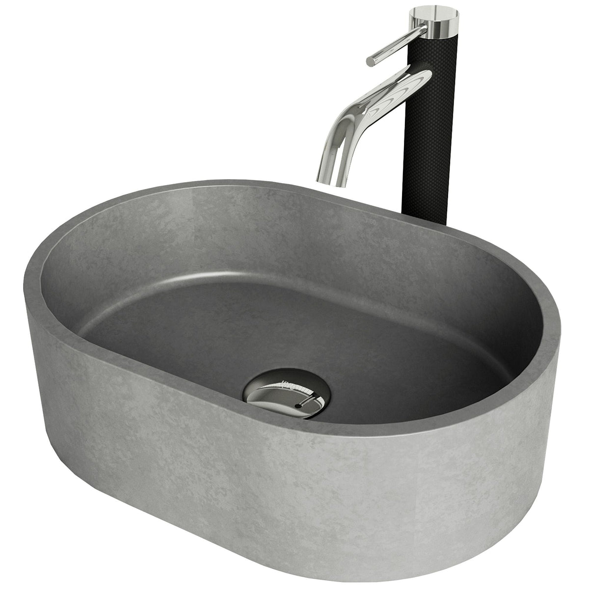 Giralda Gothic Grey Bathroom Sink/Basin Set with Lexington Faucet and Oval Composite Vessel