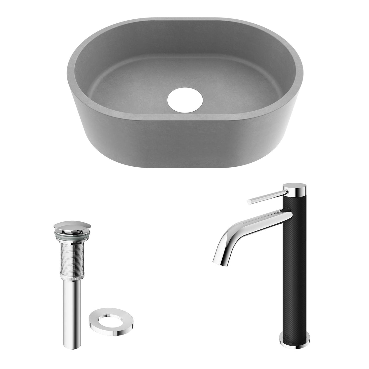 Giralda Gothic Grey Bathroom Sink/Basin Set with Lexington Faucet and Oval Composite Vessel