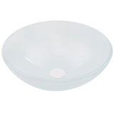 Glass Round Vessel Bathroom Sink/Basin with Rounded Edges & Deep Bowl, White