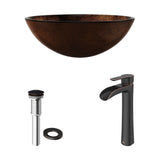 Glass Russet Brown Bathroom Sink/Basin Set with Niko Faucet and Round Vessel