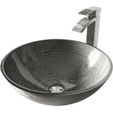 Glass Simply Silver Bathroom Sink/Basin Set with Chrome Duris Faucet and Round Vessel