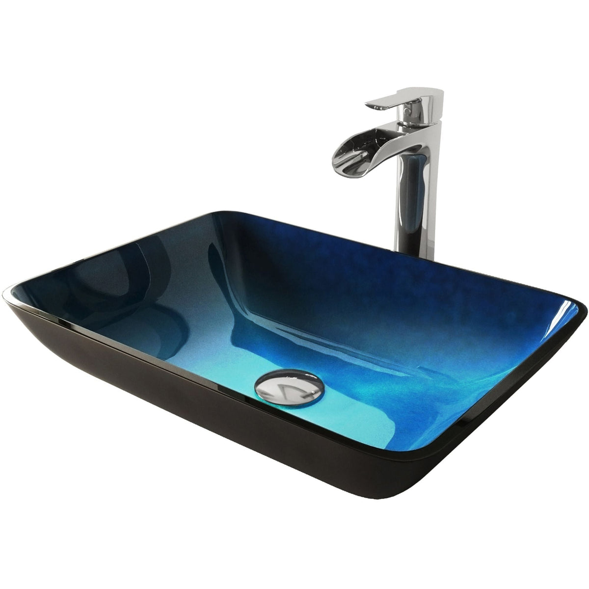 Glass Turquoise Water Bathroom Sink/Basin Set with Niko Faucet and Rectangular Vessel