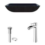 Glass Turquoise Water Bathroom Sink/Basin Set with Niko Faucet and Rectangular Vessel