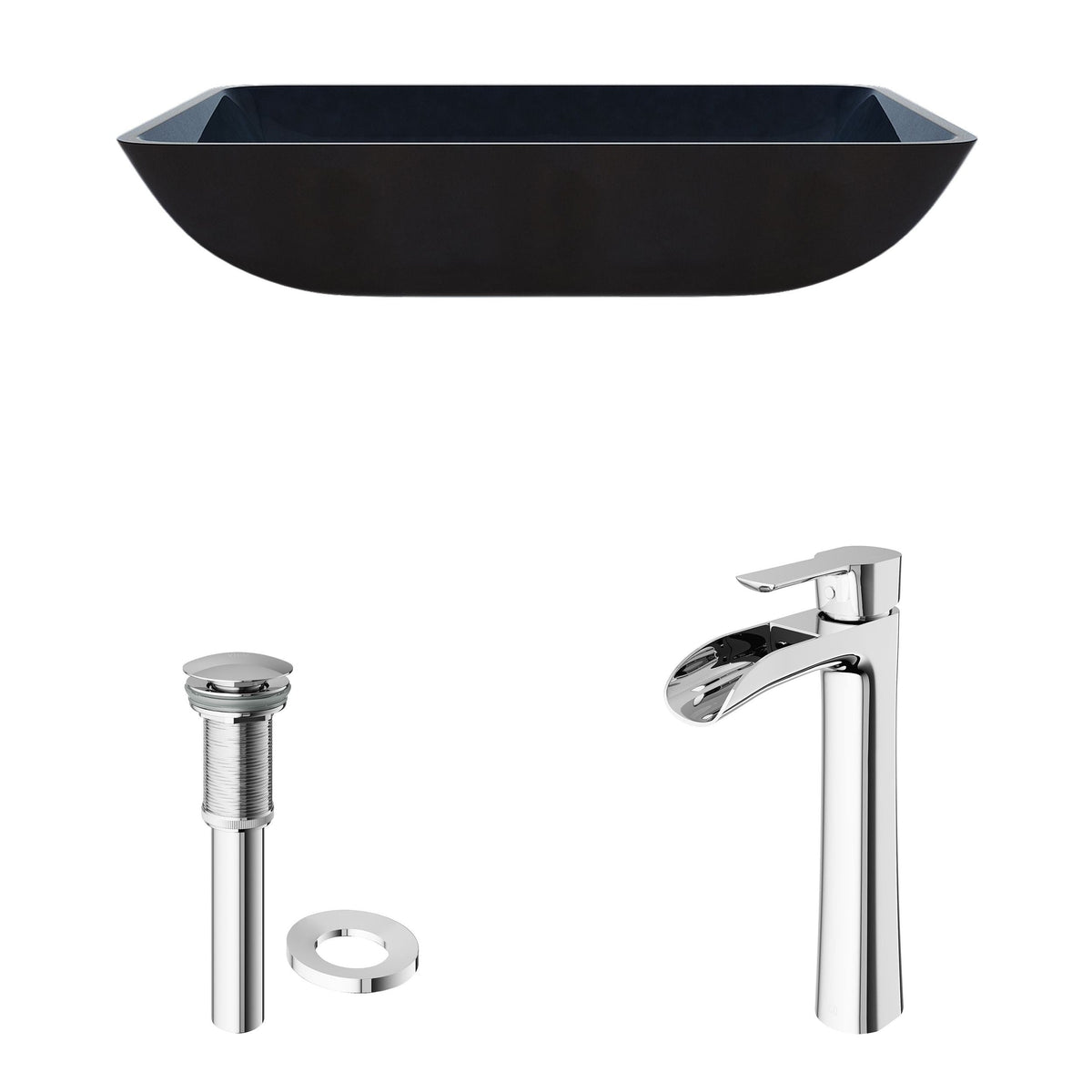 Glass Turquoise Water Bathroom Sink/Basin Set with Niko Faucet and Rectangular Vessel