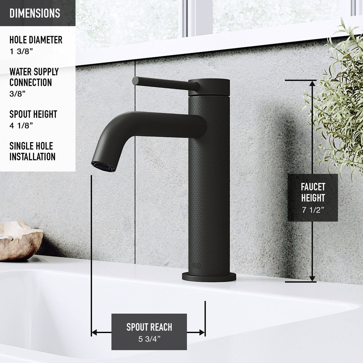 Madison Single Handle Single Hole cFiber Bathroom Sink Faucet, Matte Black
