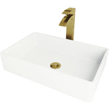 Magnolia White Bathroom Sink/Basin Set with Matte Gold Duris Faucet and Rectangular Composite Vessel
