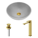 Ravenna Gothic Grey Bathroom Sink/Basin Set with Dunn Faucet and Round Vessel