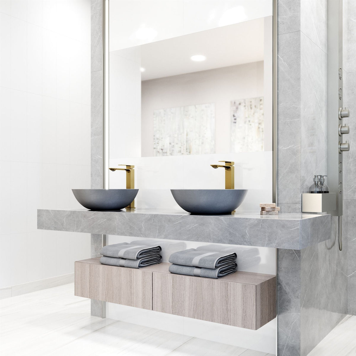 Ravenna Gothic Grey Bathroom Sink/Basin Set with Dunn Faucet and Round Vessel