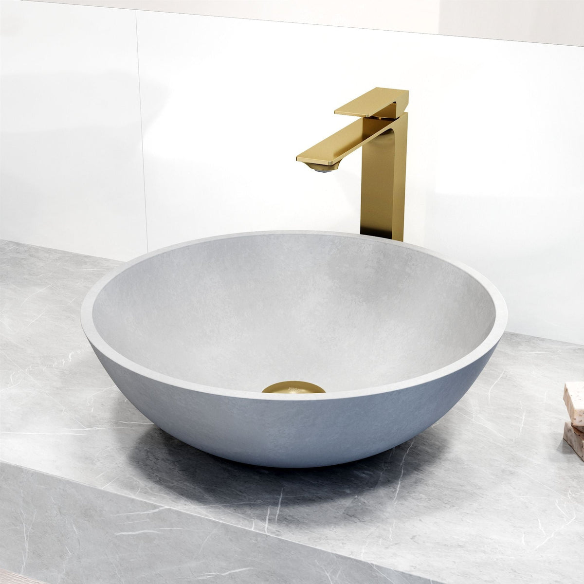 Ravenna Gothic Grey Bathroom Sink/Basin Set with Dunn Faucet and Round Vessel
