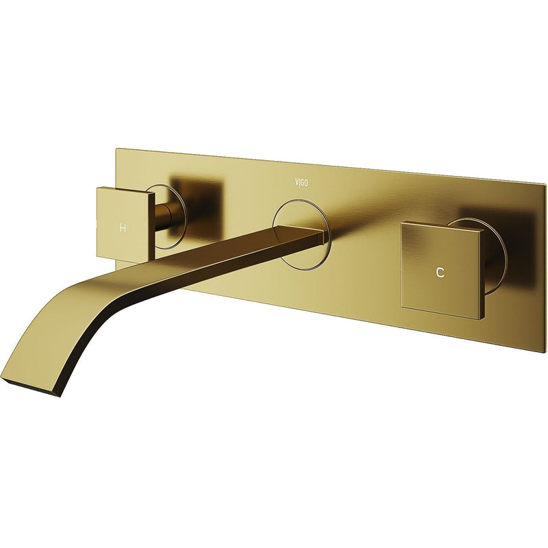 Titus Wall Mount Dual Handle Bathroom Sink Faucet, Eco-Friendly 1.2 GPM Flow Rate, Matte Brushed Gold D9294