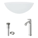 White Frost White Bathroom Sink/Basin Set with Linus Faucet and Round Glass Vessel