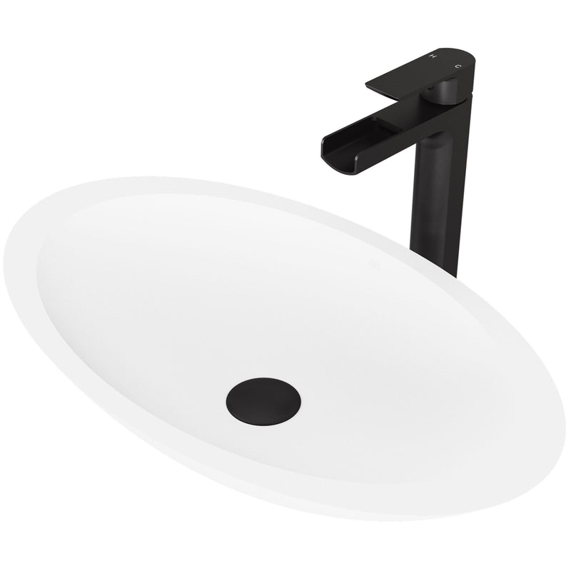 Wisteria White Bathroom Sink/Basin Set with Amada Faucet and Oval Composite Vessel N475