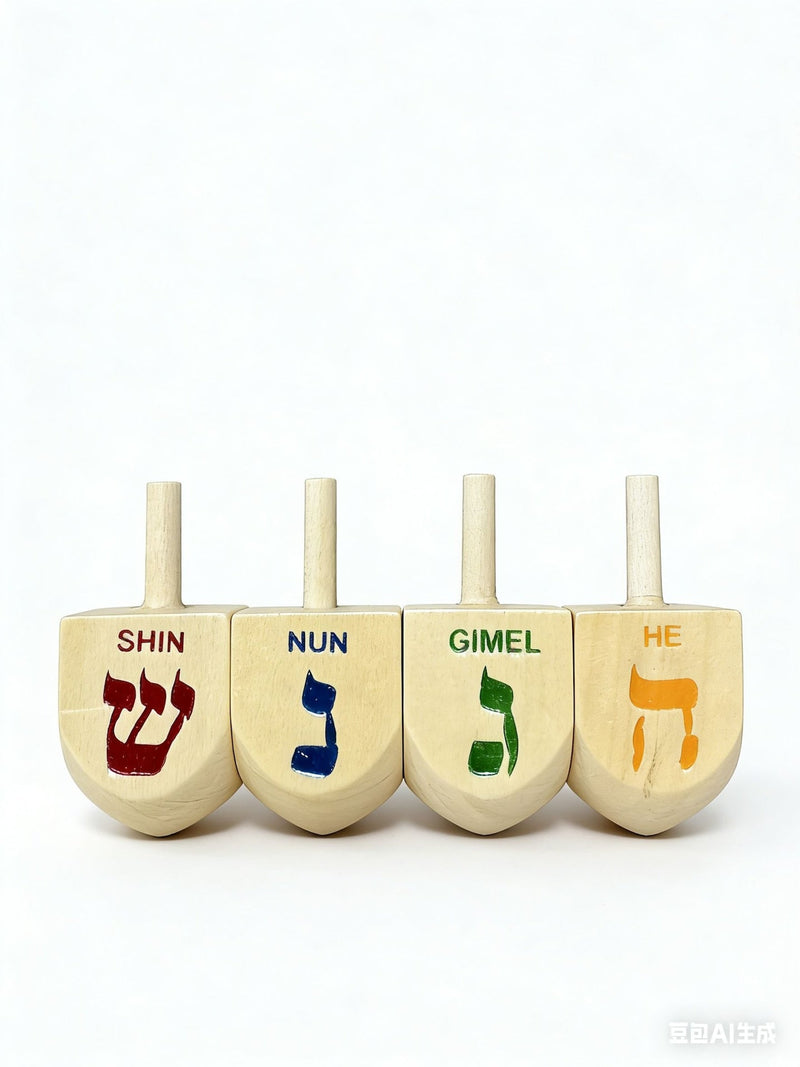 Wooden Dreidel Set, Natural, 4-pk, for Hanukkah L4372