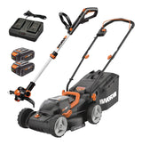 WG934 Power Share 2x20V 2-in-1 Combo Kit, WG779 40V Cordless Mower, 14-in + WG163.9 20V Cordless Grass Trimmer/Edger, 12-in