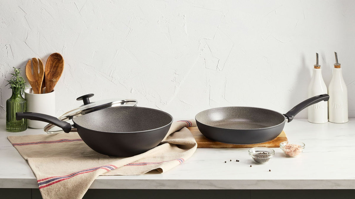 3-Piece Frying Set with 28-cm Frypan and 30-cm Wok